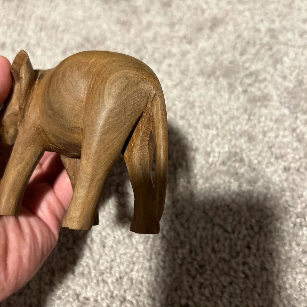 Vintage Hand Carved Wooden Elephant 5x3.5’ & Wooden Ox 3.5x2.5’